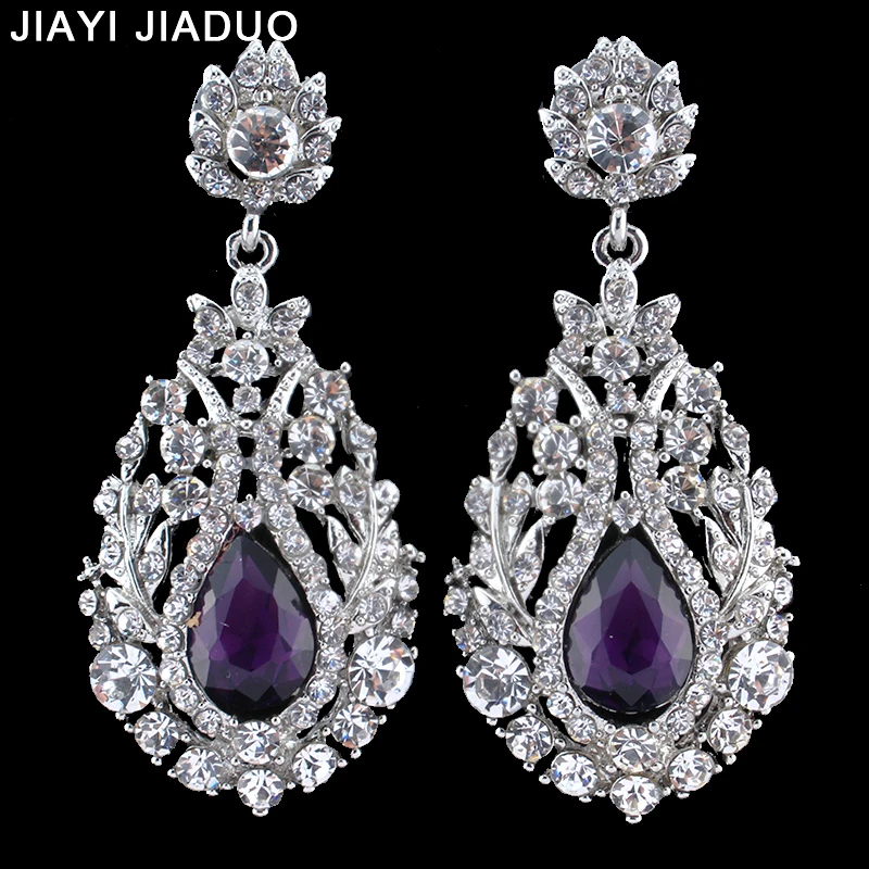 Женские длинные серьги капельки серебристого цвета с кристаллами|long earrings|long earrings