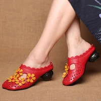 2021 summer new hand made genuine leather sandals baotou slippers flower women flat sandals