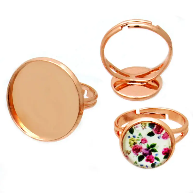 10pcs NOT-FADING Rings For Women Blanks Bezel Setting Base for Cabochons 12/14/16/18/20mm Rose GOLD-PLATED DIY Jewelry making
