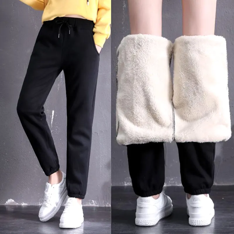 black style 2 Зимняя куртка Для женщин Pantalon Femme плюс бархат утолщаются овечья шерсть впитывает пот и Штаны повседневные штаны-шаровары свободные длинные брюки Для женщин C5144 - Цвет: black style 2