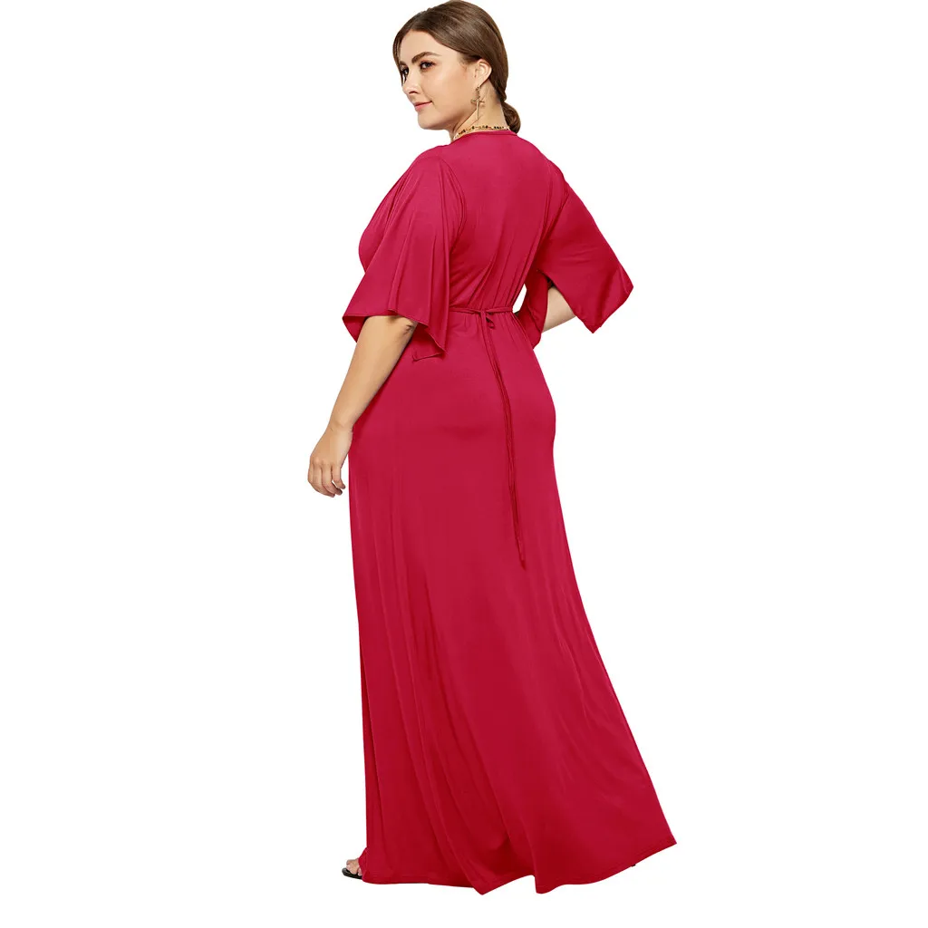 Сексуальное однотонное платье с v образным вырезом размера плюс вечерние платья