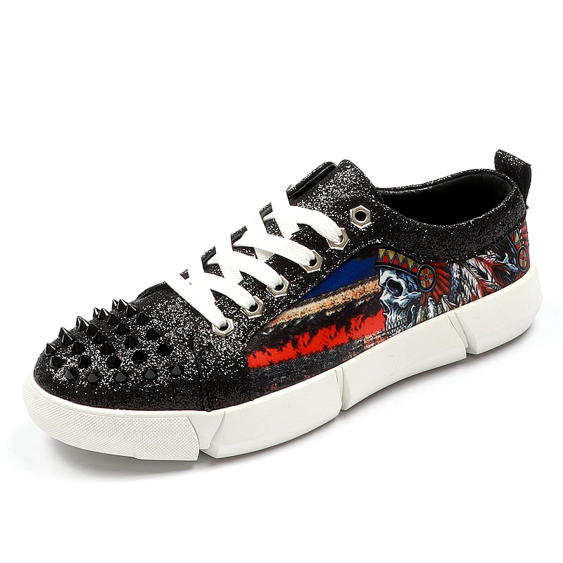 CuddlyIIPanda New Men Fashion Rivets Sneakers Spring Autumn Indians Smoking Slippers Runway Chaussures Hommes Punk Shoes | Обувь