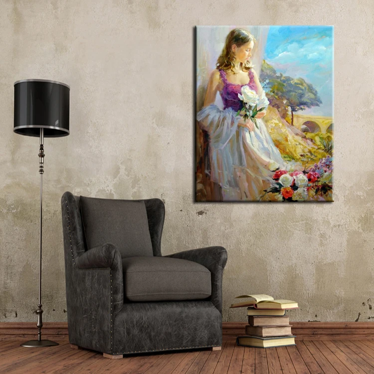 Top Quality Beautiful Europe Young Girl Oil Painting On Canvas Handmade Beauty Lady Figure For Living Room Decor | Дом и сад
