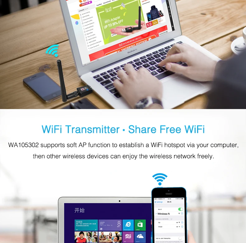 USB WiFi адаптер 300 Мбит/с 2 дБ антенна WiFi USB Ethernet Wi-Fi ключ сетевая карта Мини WiFi приемник ПК Wi Fi адаптер