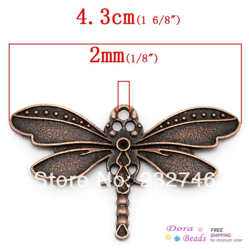 hot- Charm Pendants Dragonfly Antique Copper(Can Hold ss6 Rhinestone) 2.6x4.3cm 50PCs (B30655) | Украшения и аксессуары