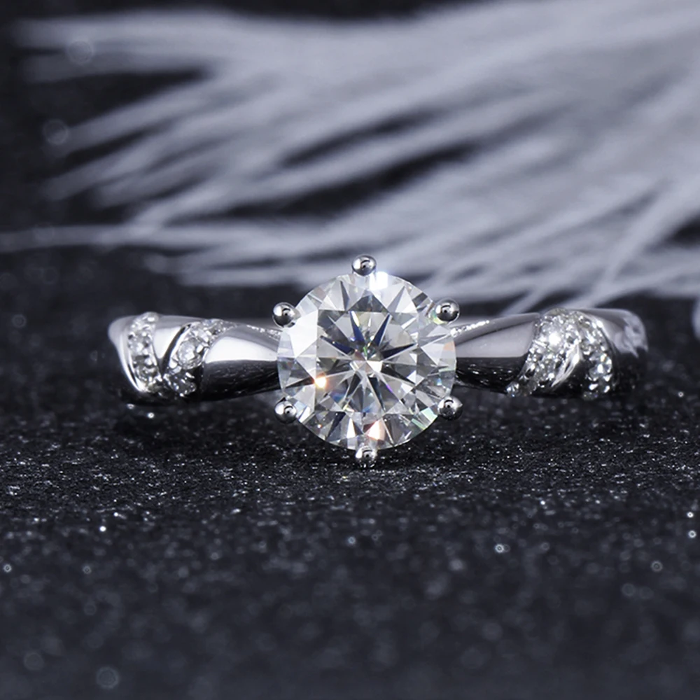 DovEggs Sterling Solid 925 Silver 1ct 6.5mm H Color Heart and Arrows Cut Moissanite wedding Ring with Accents for Women | Украшения и
