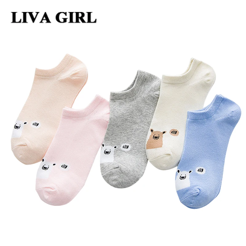 Liva/короткие носки для девочек 5 пар дышащие женские теплые с принтом животных