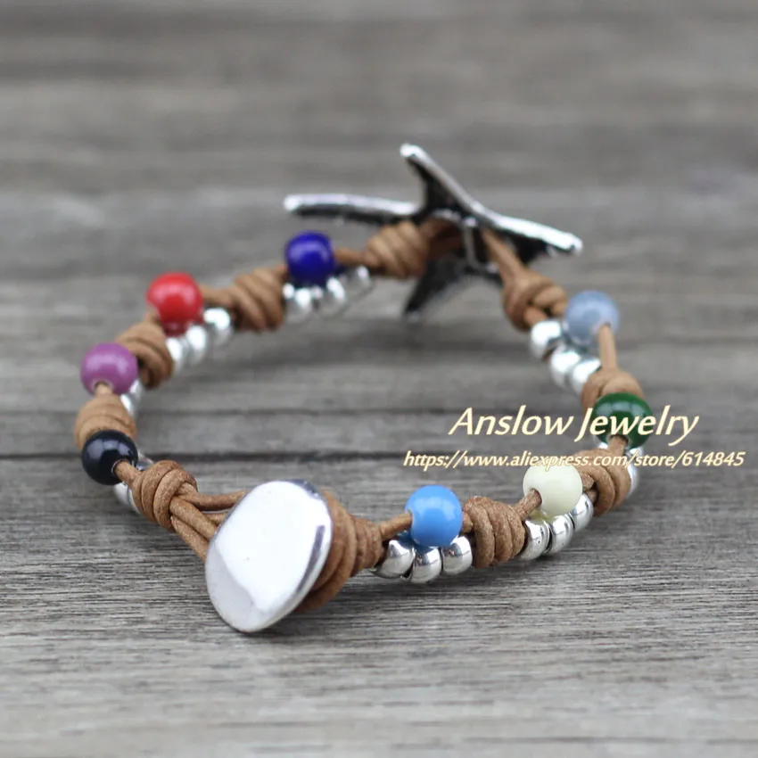 Женские кожаные браслеты Anslow разноцветные из кожи с морской звездой ремешком