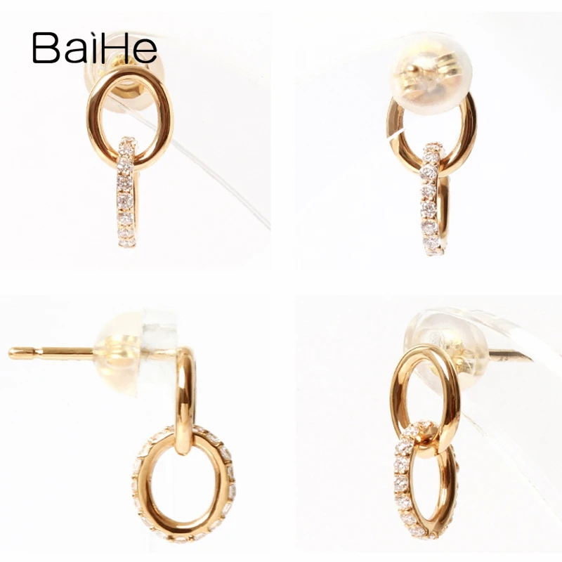 BAIHE Твердые 14 к желтое золото 0.20ct H/SI круглые настоящие натуральные бриллианты обручальные модные ювелирные изделия подарок серьги-гвоздики