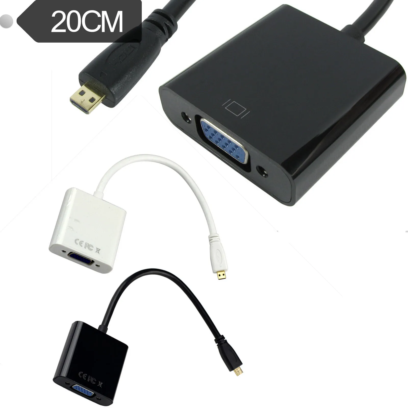 Micro HDMI папа VGA Женский видео адаптер конвертер белый без аудио 1080p HDTV 0 2 м|vga female|to