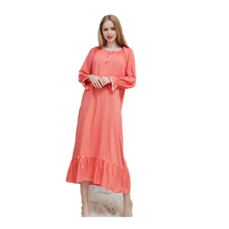 

Plus Size M-2XL Spring Autumn long Sleeve Solid xl Modal cotton Women Sleepwear Dress Pregnant Casual Lounge Long Gown Nightgown