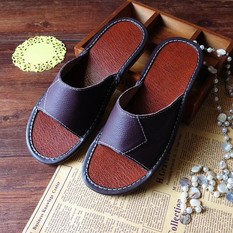 Шлепанцы мужские кожаные дизайнерские сандалии модная обувь для пар домашние