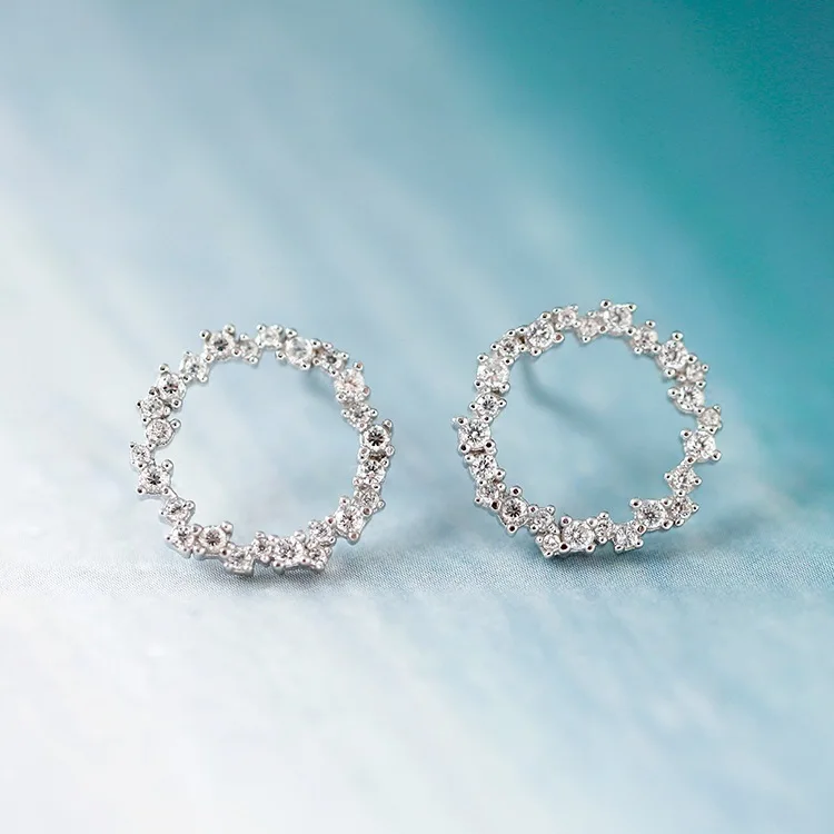 Женские круглые серьги с кристаллами серебряного цвета|crystal round earrings|earrings for