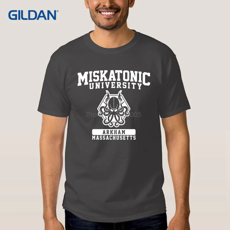 Мужская футболка светильник Cthulhu в Miskatonic университет метанаполисе лето осень