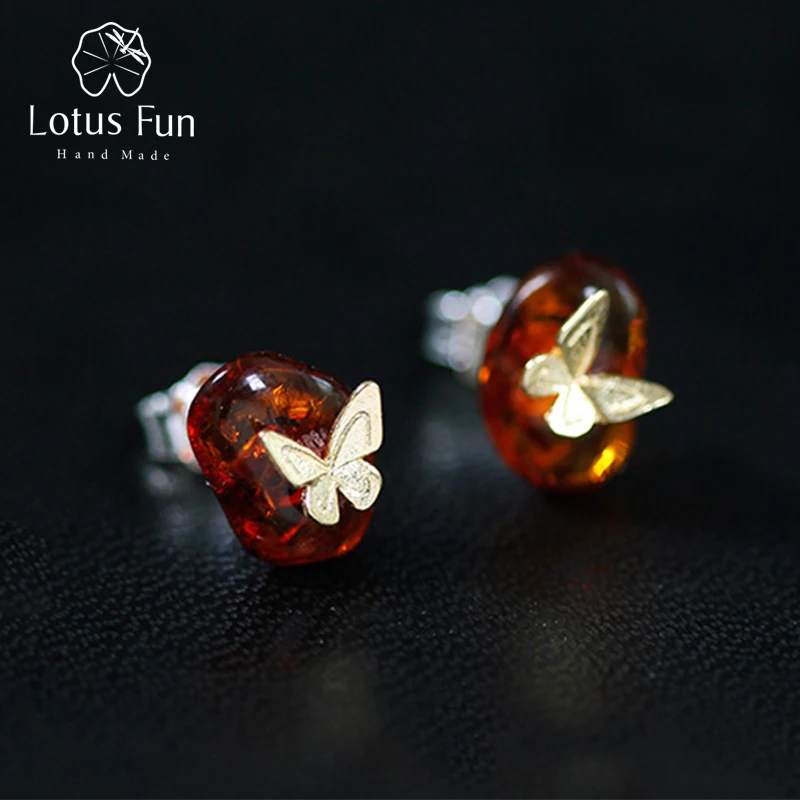 Женские серьги гвоздики с бабочками Lotus Fun изящные дизайнерские ручной работы из