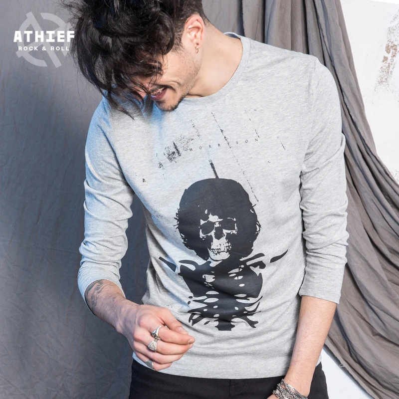 ATHIEF Повседневная ДВЕРИ Джим Моррисон с Печатным Рисунком С Длинным Рукавом
