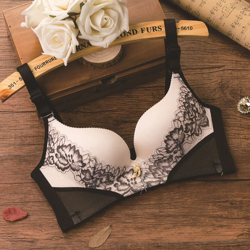 Черный Женский бюстгальтер пуш-ап, кружевной Bralette, регулируемый Удобный беспроводной бюстгальтер, нижнее белье, женское сексуальное белье, чашечки B, женские бюстгальтеры - Цвет: Черный