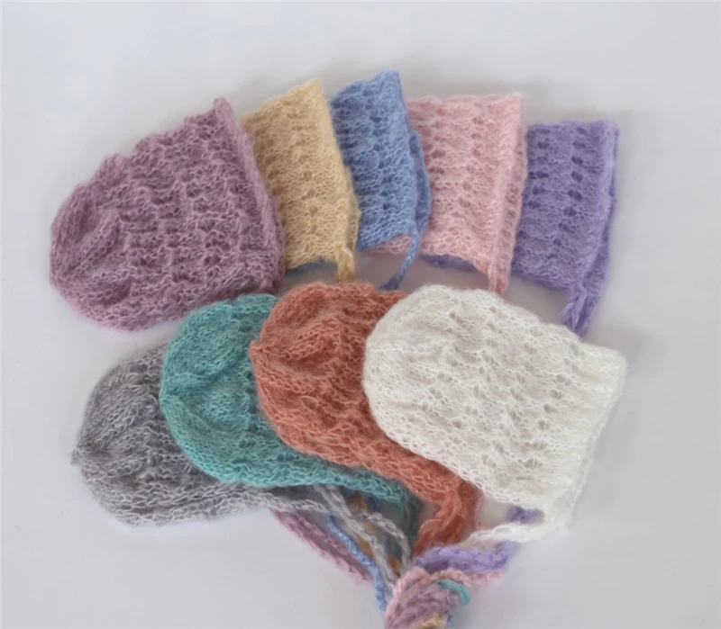 Soft Mohair Newborn Baby Knitted Hat Spring Thin Infant Photography Caps Props Candy Colors Bebe Pictuers Crochet Quality | Детская