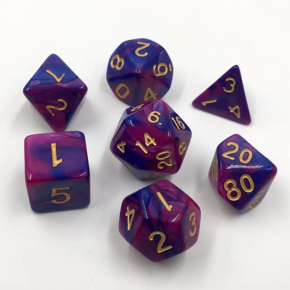 Rolloo игральные кости DND набор фиолетовый и синий с золотом для подземелья Драконов