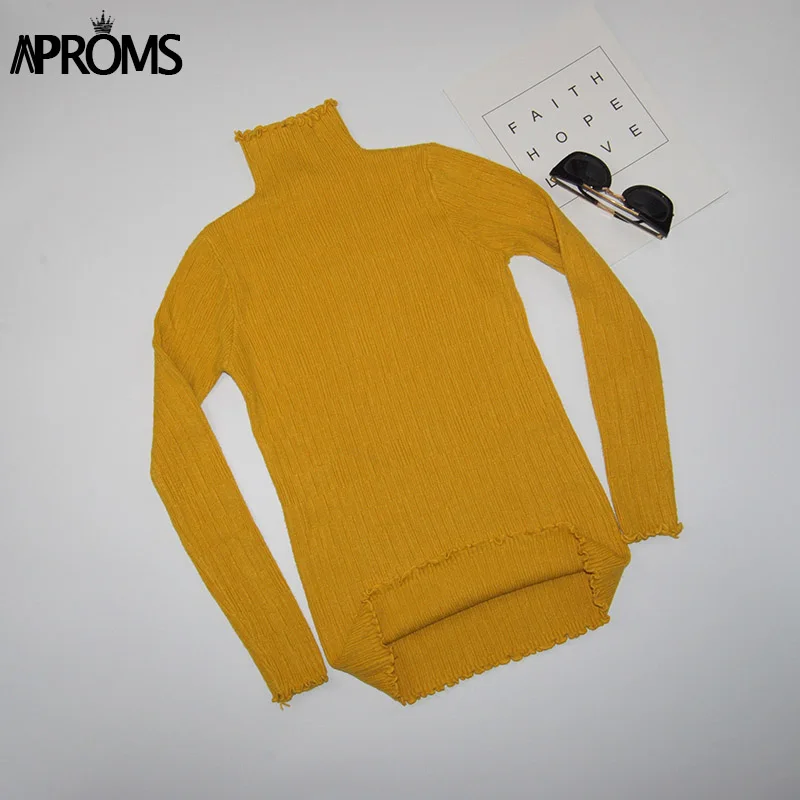 Aproms белая водолазка Bodycon свитера Для женщин, пуловеры Slim Fit Street трикотаж вязаный тянуть Femme джемпер