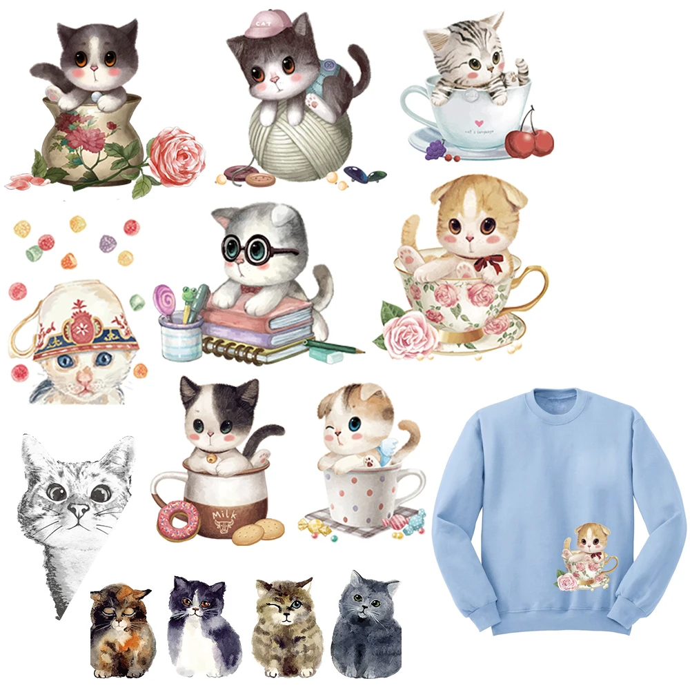 С милым рисунком кота PatternPatches передачи тепла приклеивающиеся утюгом нашивки