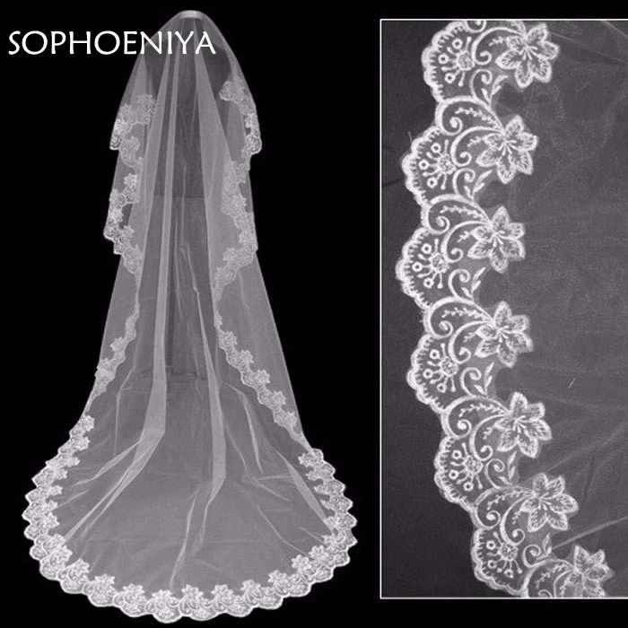 

New Arrival Wedding Bridal Veil 2021 veu Appliques Lace wedding accessories White Ivory Velo de novia veli da sposa