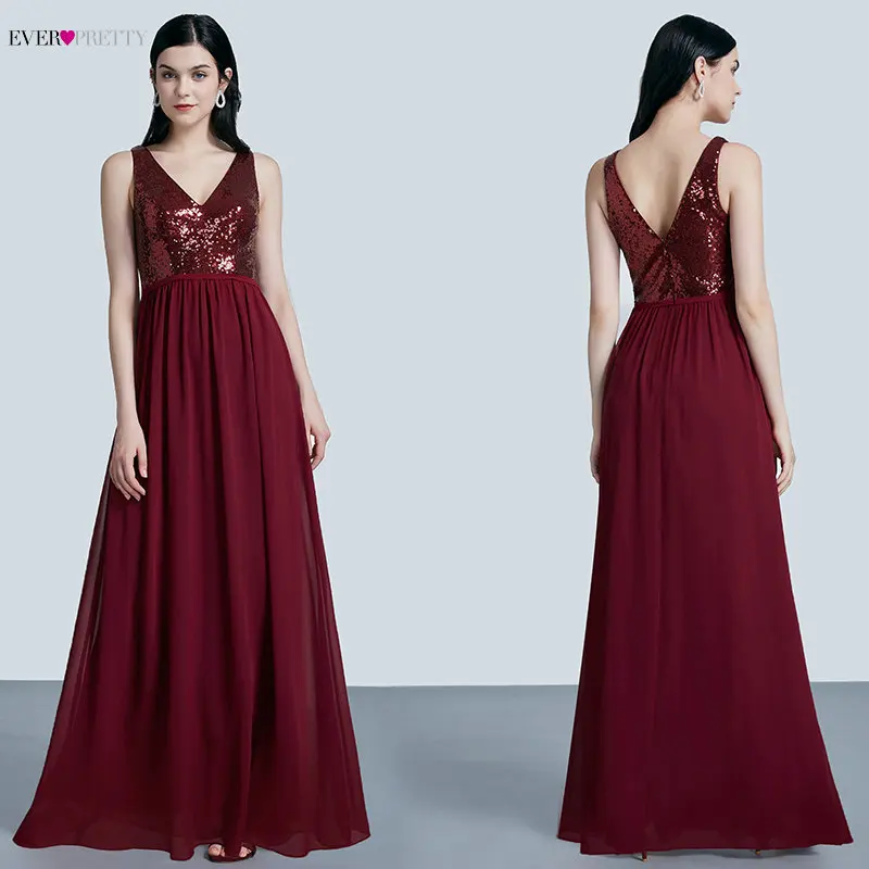 Ever Pretty Robe De Soiree New Fashion Sequins Chiffon Long Evening Dresses Elegant A Line Burgundy Party Gowns EP07346BD
