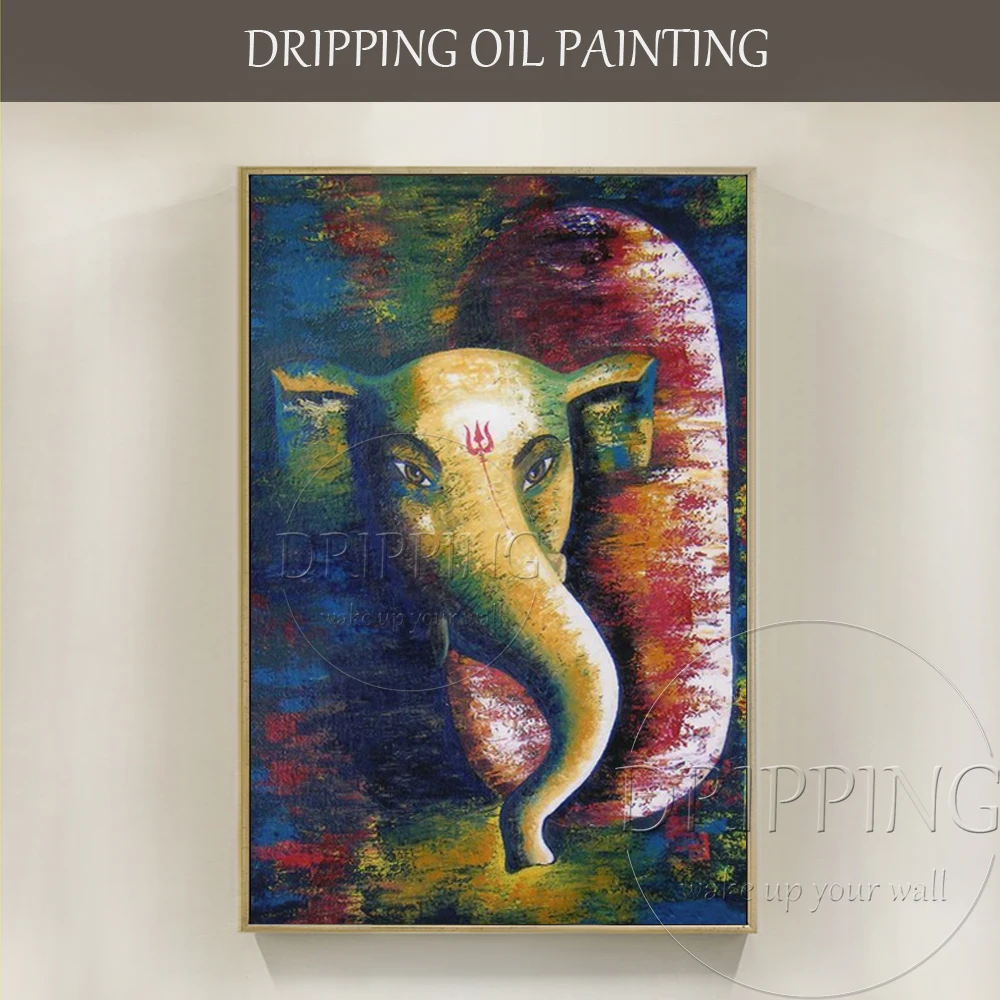 Wall Art Canvas Ganesh Oil Painting for Living Room Decoration Hand-painted Artwork Abstract Figure | Дом и сад