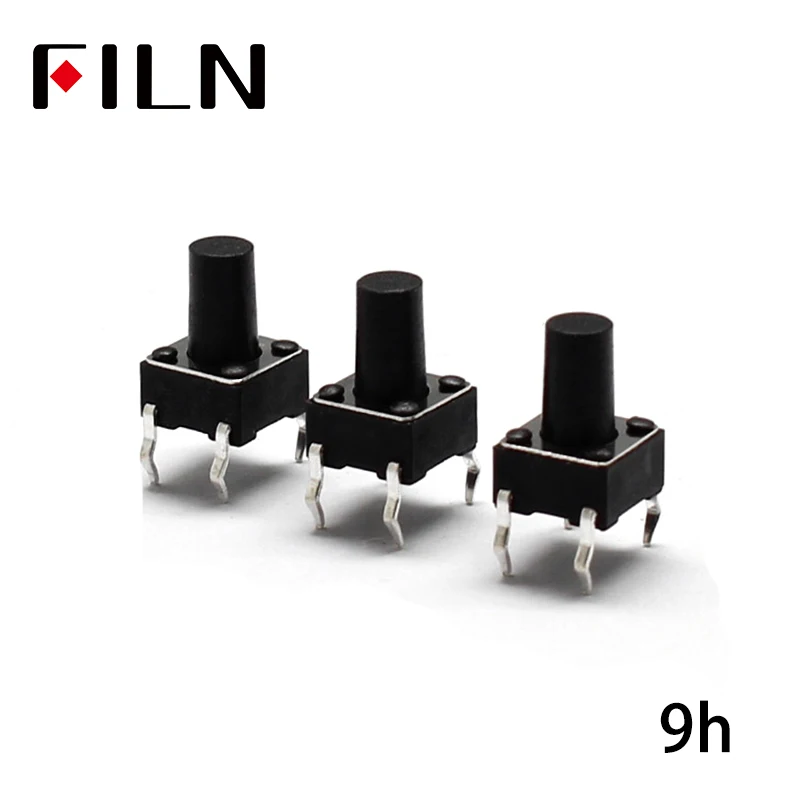 

FL7-010-6*6J-H9 50PCS 6X6X9MM Tact Switch Push Button Switch 12V Copper 4PIN DIP Micro Switch For TV/Toys/home use Button