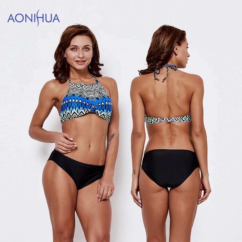 

AONIHUA 2019 New Women Swimwear Bandage Bikini Set Padded Bras Triangle Body suits Beach Bathing Suit Swim Wear