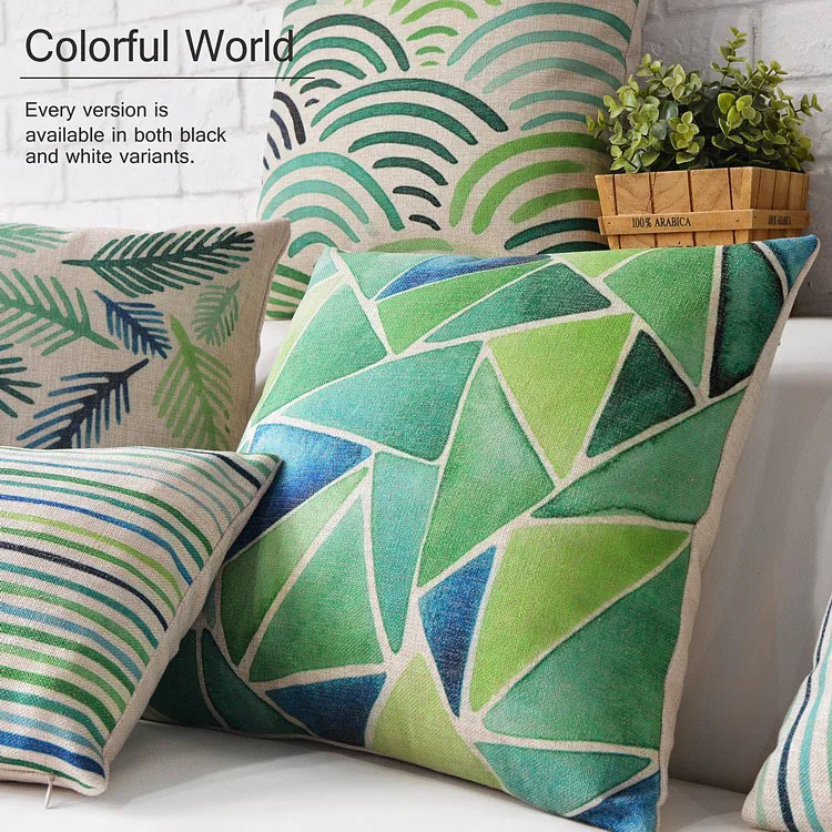 Зеленая подушка в пасторальном стиле Геометрическая Подушка льняная наволочка