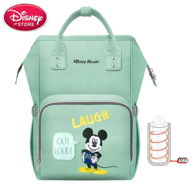 DS04-GREEN Disney пеленки мешок рюкзак USB бутылка изоляционные сумки Минни Микки большая сумка для путешествий Оксфорд кормления ребенка Мумия сумочка - Цвет: DS04-GREEN