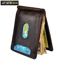 genuine leather men magnetic money clip gift wallet card photo holder case design front pocket wallet mini purse male 1098 c