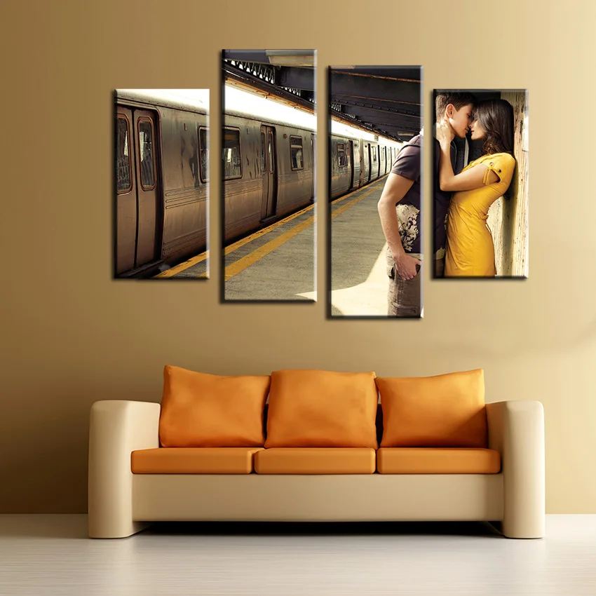 4 шт. сильный возлюбленный на станции настенная живопись Печать холсте для