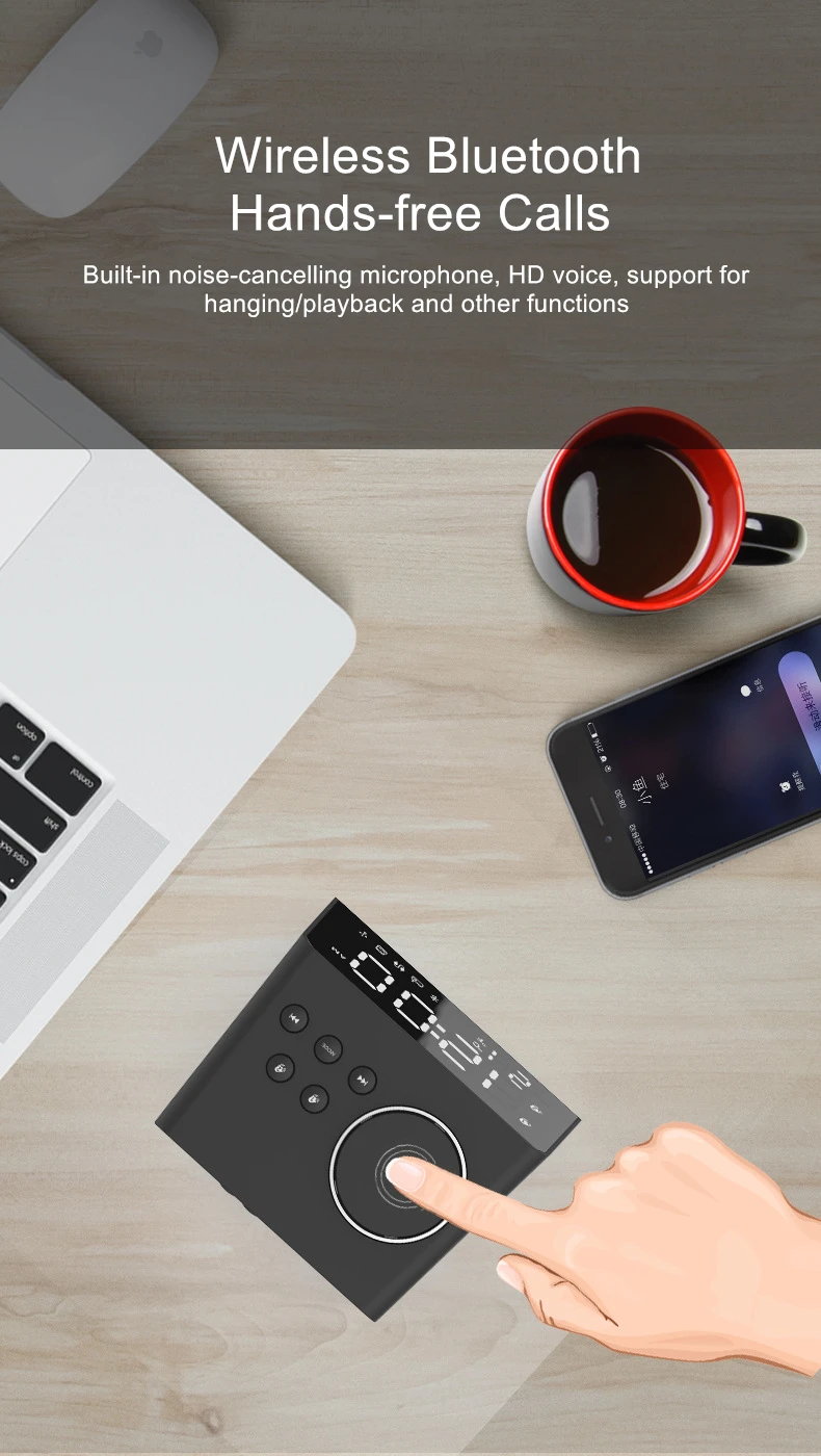 EXRIZU беспроводной Bluetooth динамик настольные часы FM радио зеркало светодиодный сабвуфер TF AUX u-диск музыкальный плеер для сон кровать комнаты