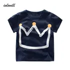 Летняя детская футболка для мальчиков, футболки с коротким рукавом и принтом короны для маленьких девочек, хлопковая Детская футболка с круглым вырезом, футболки, топы, одежда для мальчиков