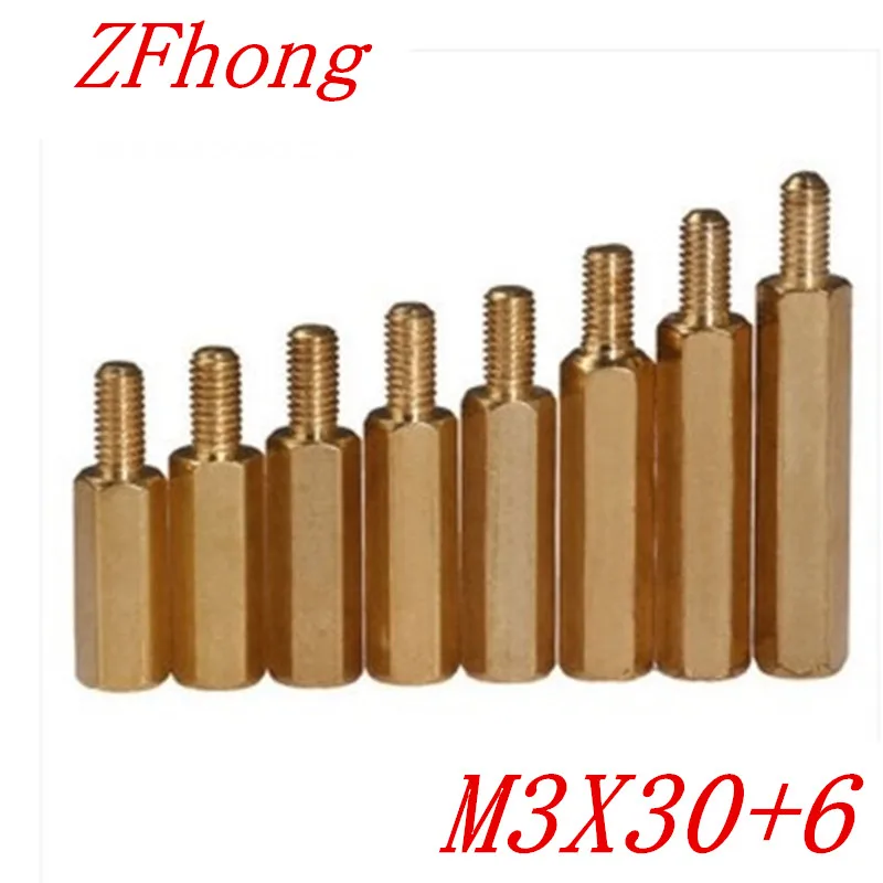 

100PCS M3 x 30+6 M3*30 male to female brass standoff spacer