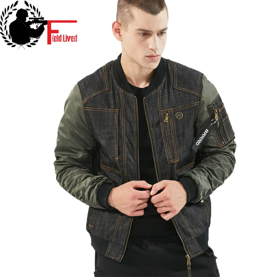 Джинсовая мужская куртка бомбер с воротником стойкой и карманами|windbreaker coat|designer
