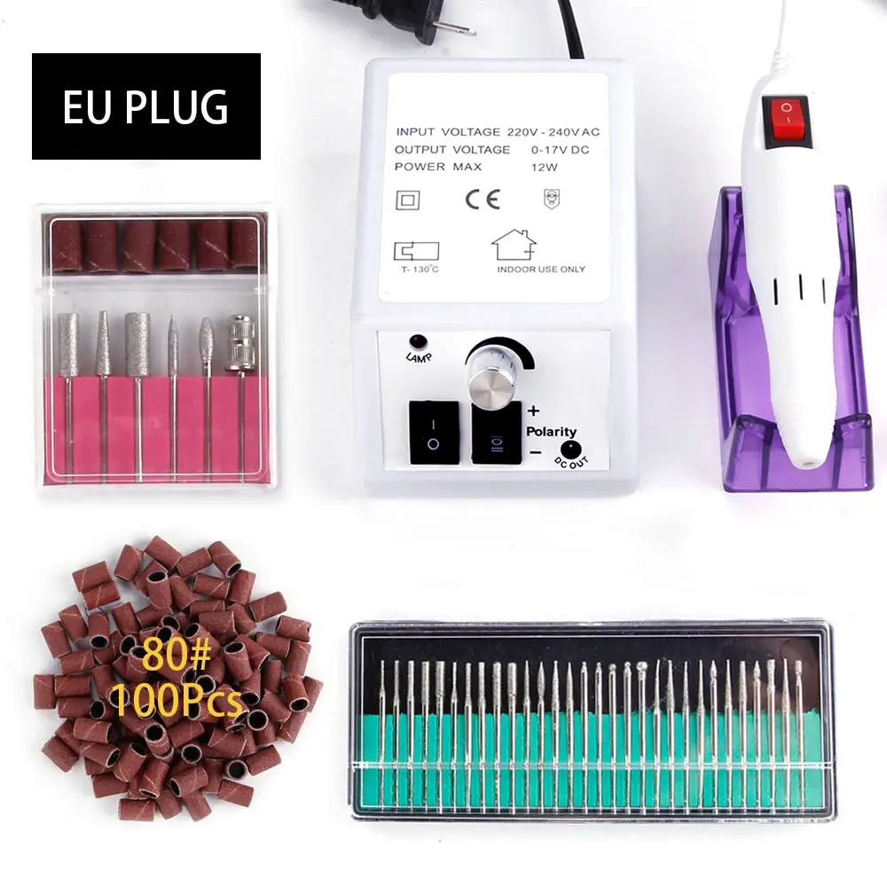 White EU Plug Set8 Электрический Маникюр машина для ногтей 6 шт. шлифовальный инструмент Биты Набор головка Замена шлифовальный аппарат резаки для ногтей керамика - Цвет: White EU Plug Set8