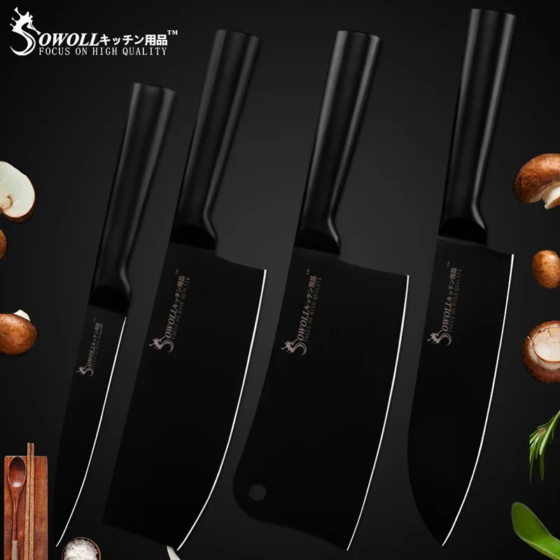 4 Pcs knives Set Sowoll набор кухонных ножей из нержавеющей стали, набор острых кухонных ножей 4 шт. с подставкой для ножей, разделочный кухонный нож Santoku - Цвет: 4 Pcs knives Set