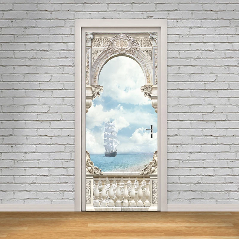 2 шт./компл. море парусник арки каменные двери наклейки пейзаж стиль обои спальня