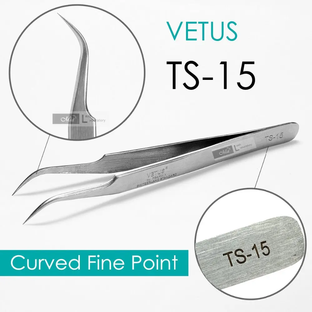 VETUS ST/TS 15 изогнутый точный тонкий Пинцет для наращивания ресниц из нержавеющей