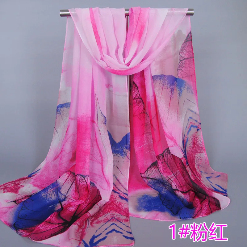 Женские шифоновые шарфы мультфильм печать листьев винтажная шаль Invierno 2016