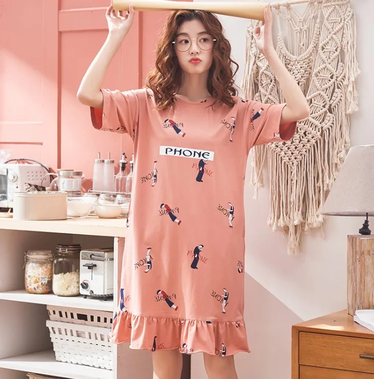 Женская футболка больших размеров M-XXL, платье, ночная рубашка, хлопковая ночная рубашка, женская ночная рубашка, Пижама, одежда для сна - Цвет: 17015