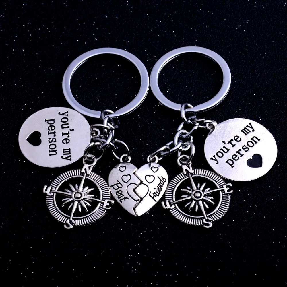 Брелок для ключей с компасом ювелирное изделие надписью Love Heart You Are My Person 2 шт.|keychain