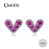umode designer tiny heart s925 stud earrings women luxury 925 sterling silver earrings trendy zircon ruby rose jewelry le0617