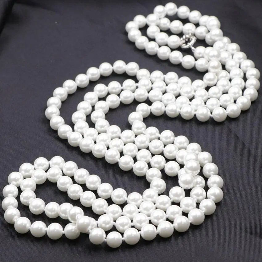 Statement Long Chain Necklace for Women Simulated Pearl Necklaces Round Beads Glass Shell Pearls Rows Jewelry 65inch A920 | Украшения и