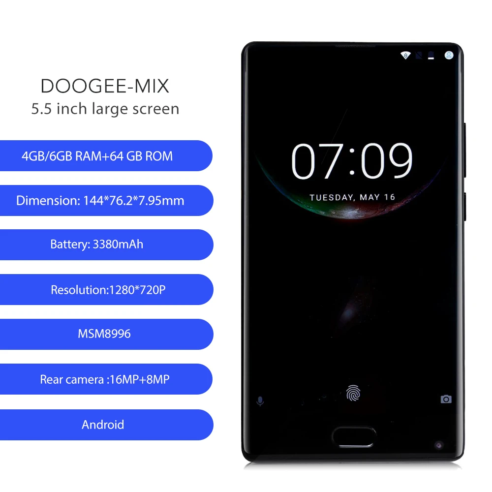 DOOGEE MIX 4 ГБ/6 ГБ + 64 двойной Камера 5 'ɺMOLED MTK Helio P25 Octa CoreAndroid 7 в наличии мобильные