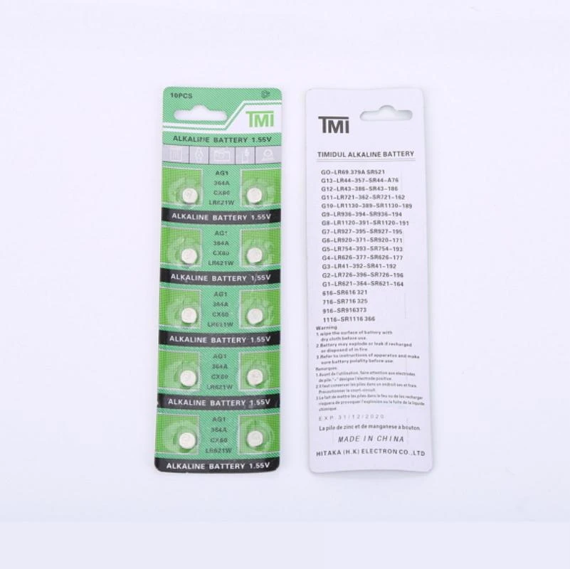 200 шт./лот = 20 карт AG1 щелочные батарейки 364 364A Cx60 LR621W 1 55 V Щелочная монетная