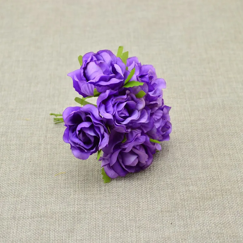 purple Дешевые шелковые розы 6 шт. из искусственных цветов, для невесты букет для свадьбы украшение автомобиля Скрапбукинг DIY венки Ремесло Подарочная коробка ручной работы - Цвет: purple